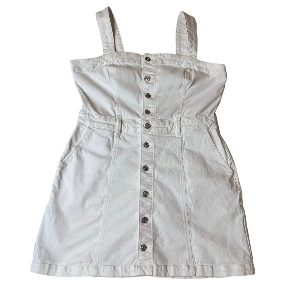 PAIGE Maddy Crisp White Denim Button Up Sleeveless Midi Dress Size 12 Minimalist - Picture 2 of 13